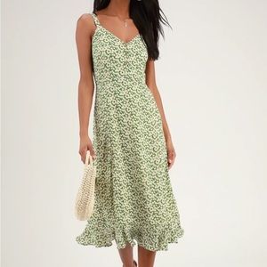 Lulus Green Floral Midi Dress